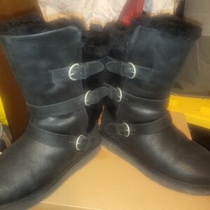 UGG Black Shearling Buckle Boots